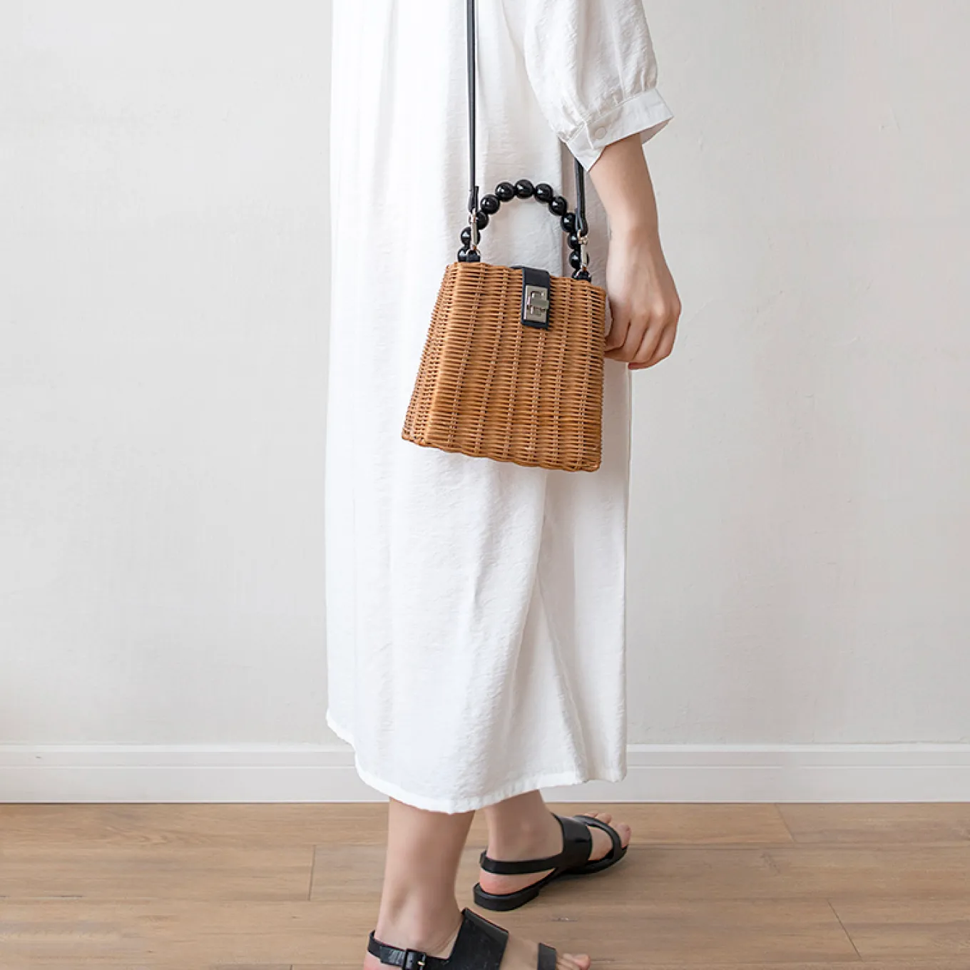 Elena Handbags Rustic Chic Women's Hand Woven Rattan Weave Basket Bag