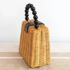 Elena Handbags Rustic Chic Women's Hand Woven Rattan Weave Basket Bag