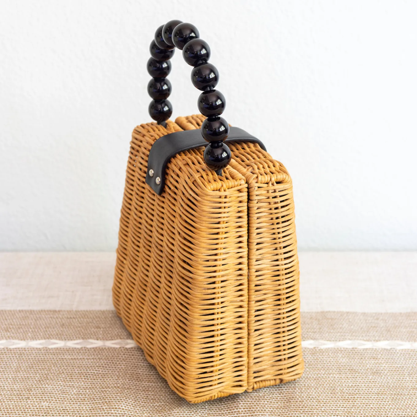 Elena Handbags Rustic Chic Women's Hand Woven Rattan Weave Basket Bag