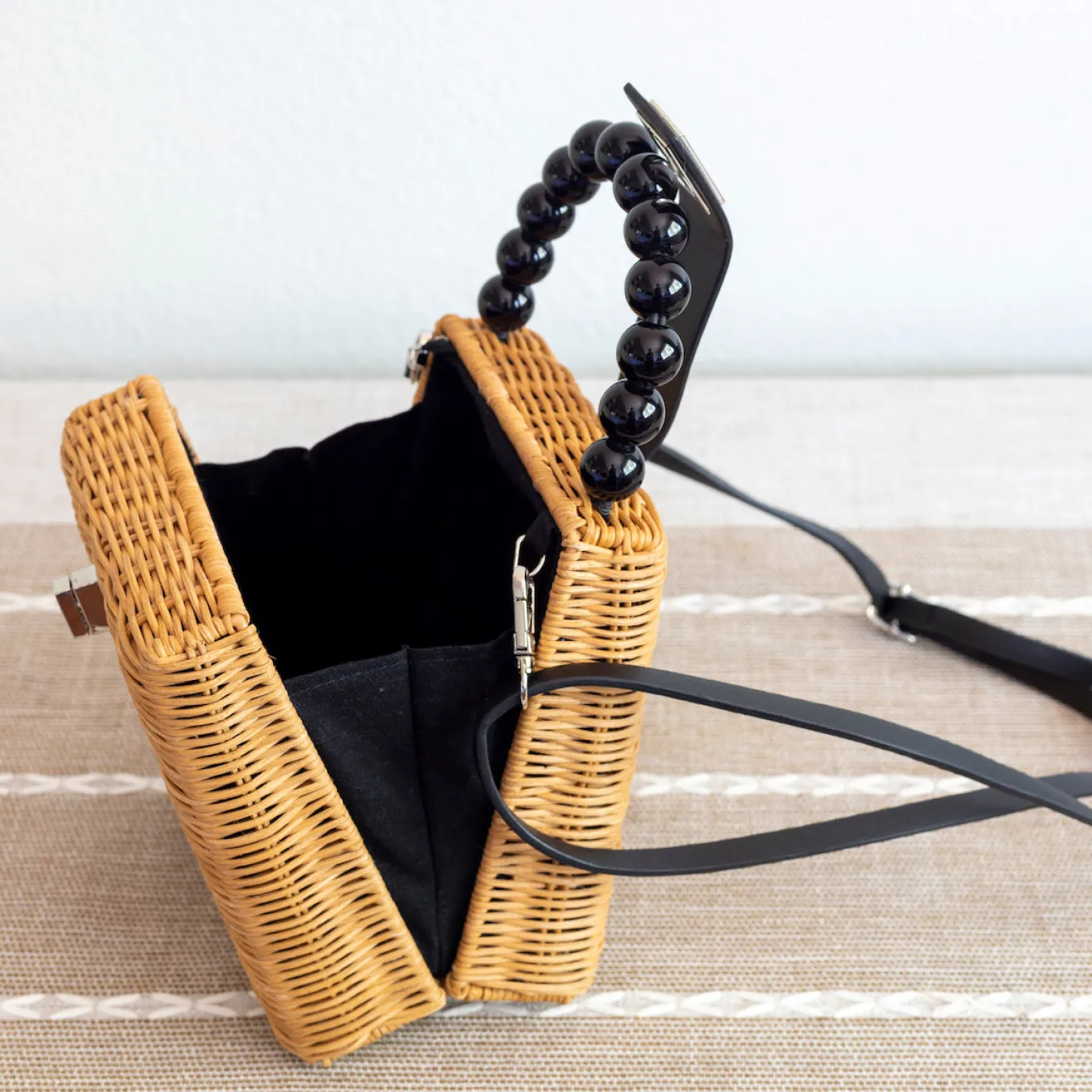 Elena Handbags Rustic Chic Women's Hand Woven Rattan Weave Basket Bag