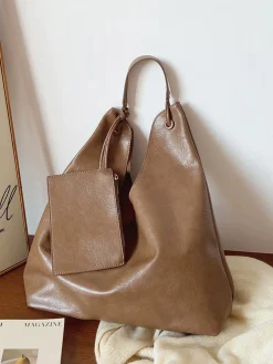 Elena Handbags Simple Leather Tote Bag