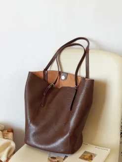 Elena Handbags Simple Leather Tote Bag