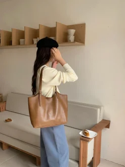 Elena Handbags Simple Leather Tote Bag