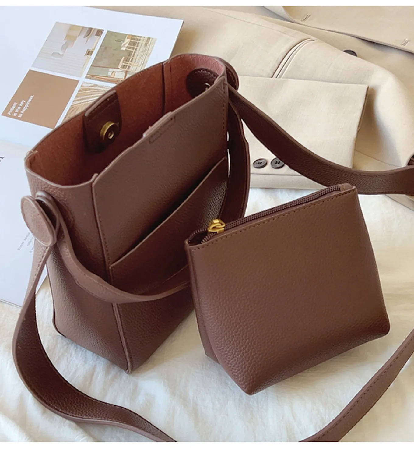 Elena Handbags Simple Leather Camera Sling Bag