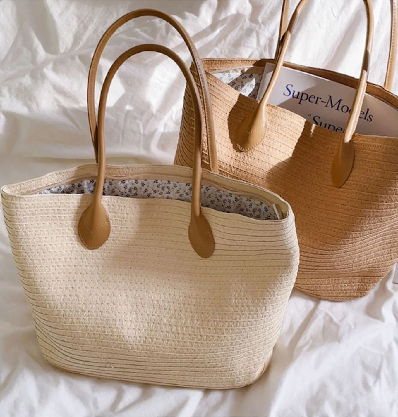 Elena Handbags Simple Straw Woven Summer Tote