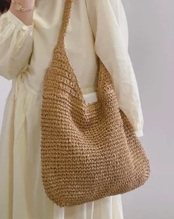 Elena Handbags Simple Straw Woven Shoulder Bag