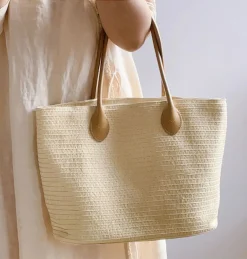 Elena Handbags Simple Straw Woven Summer Tote