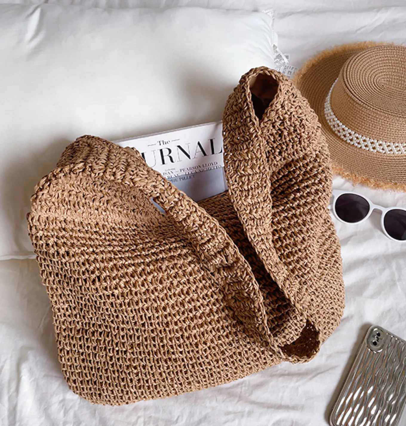 Elena Handbags Simple Straw Woven Shoulder Bag