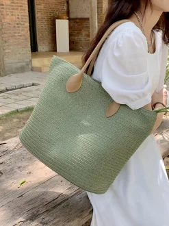 Elena Handbags Simple Straw Woven Summer Tote
