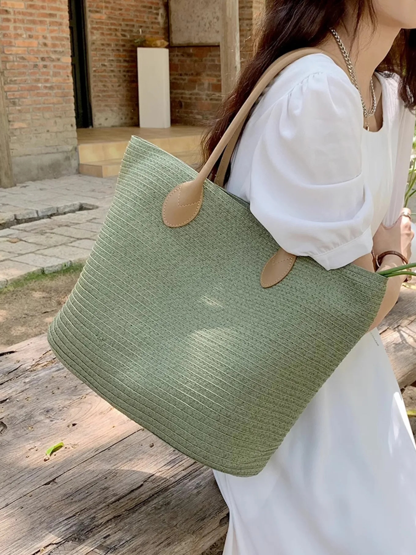Elena Handbags Simple Straw Woven Summer Tote