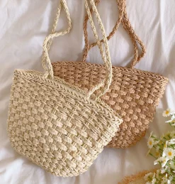 Elena Handbags Simple Woven Straw Tote Bag