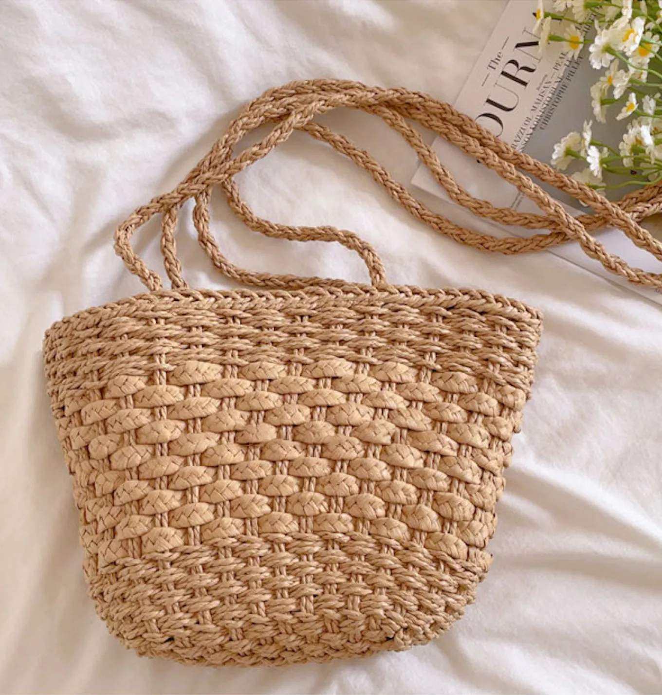 Elena Handbags Simple Woven Straw Tote Bag