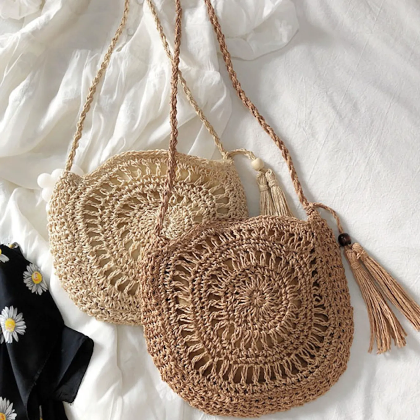 Elena Handbags Small Boho Round Beach Bag