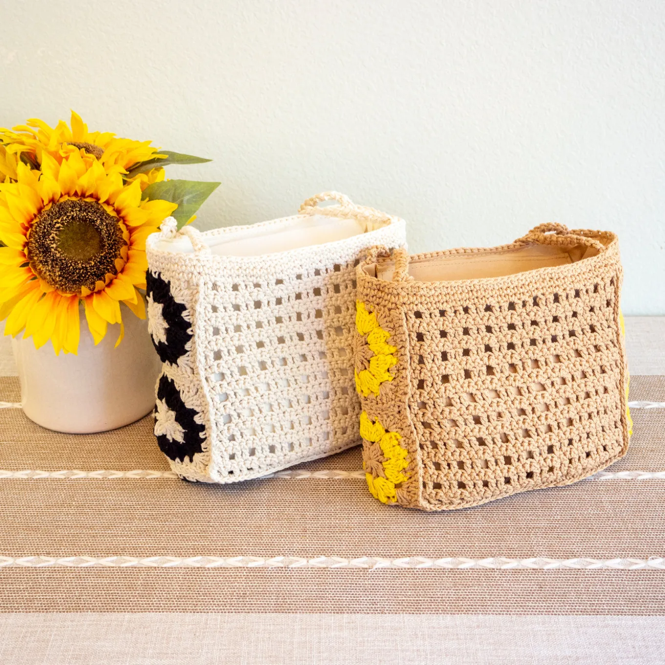 Elena Handbags Small Boho Cotton Knitted Shoulder Bag