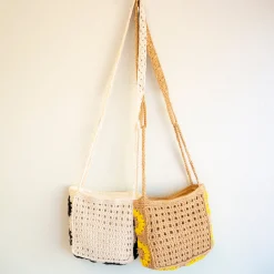 Elena Handbags Small Boho Cotton Knitted Shoulder Bag