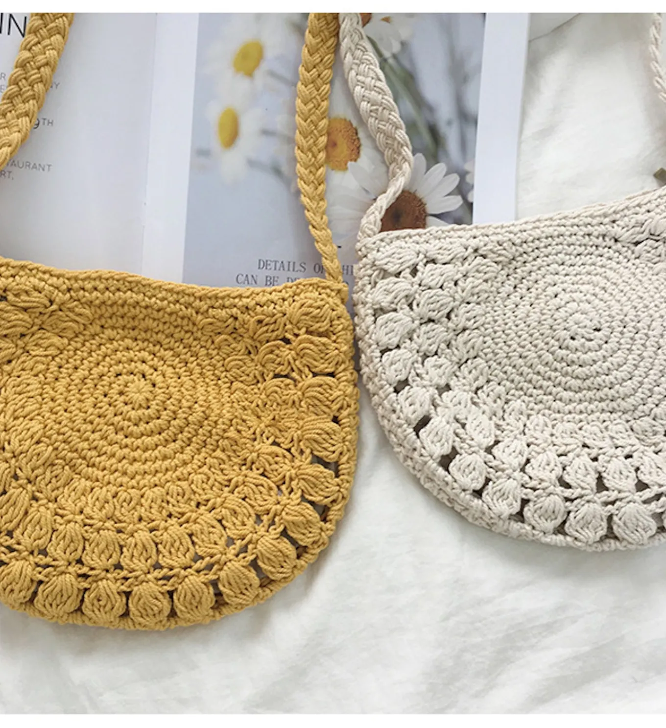 Elena Handbags Small Boho Cotton Knitted Shoulder Bag