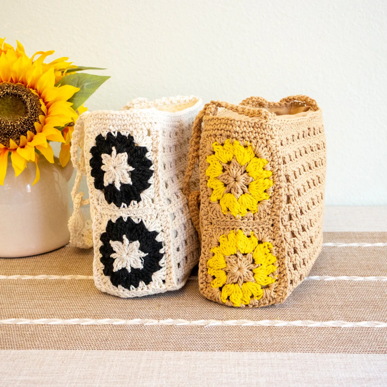 Elena Handbags Small Boho Cotton Knitted Shoulder Bag