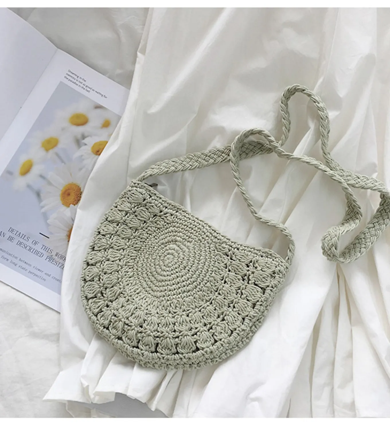 Elena Handbags Small Boho Cotton Knitted Shoulder Bag