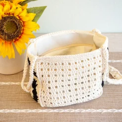 Elena Handbags Small Boho Cotton Knitted Shoulder Bag