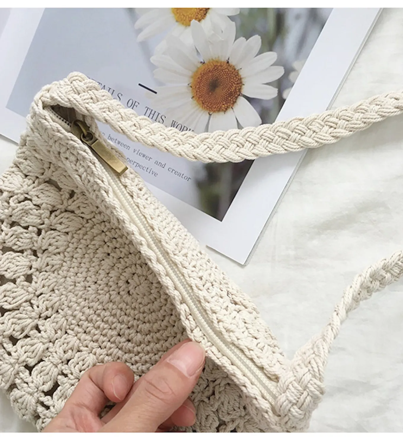 Elena Handbags Small Boho Cotton Knitted Shoulder Bag