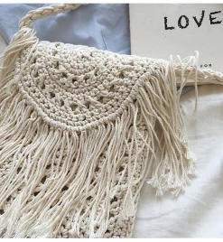 Elena Handbags Small Boho Beach Bag with Tassels
