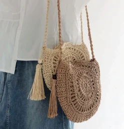 Elena Handbags Small Boho Round Beach Bag