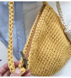 Elena Handbags Small Cotton Knitted Shoulder Bag