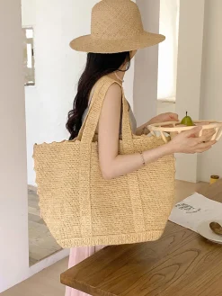 Elena Handbags Soft Raffia Woven Summer Straw Shoulder Bag