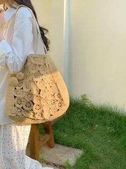 Elena Handbags Soft Raffia Woven Summer Straw Shoulder Bag