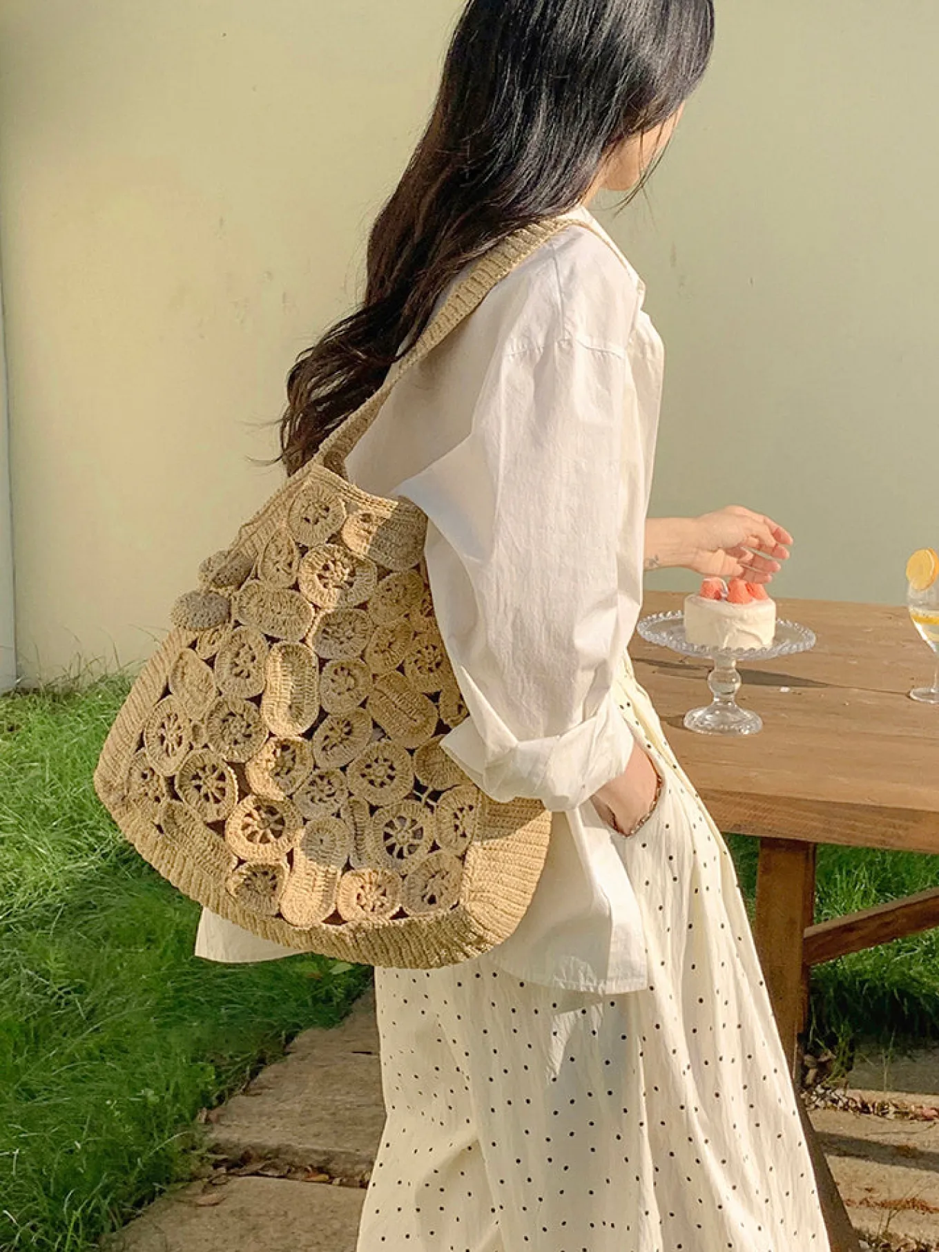 Elena Handbags Soft Raffia Woven Summer Straw Shoulder Bag