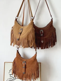 Elena Handbags Soft Suede Shoulder Bag with Tassel