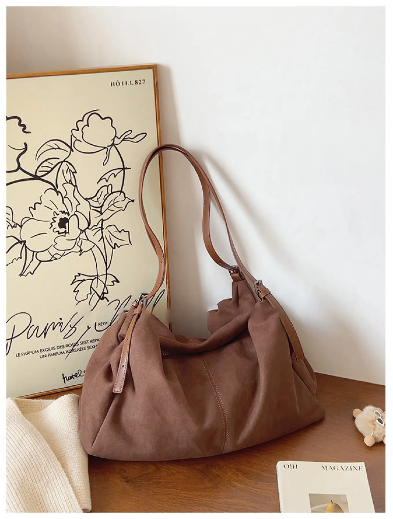 Elena Handbags Soft Suede Shoulder Bag