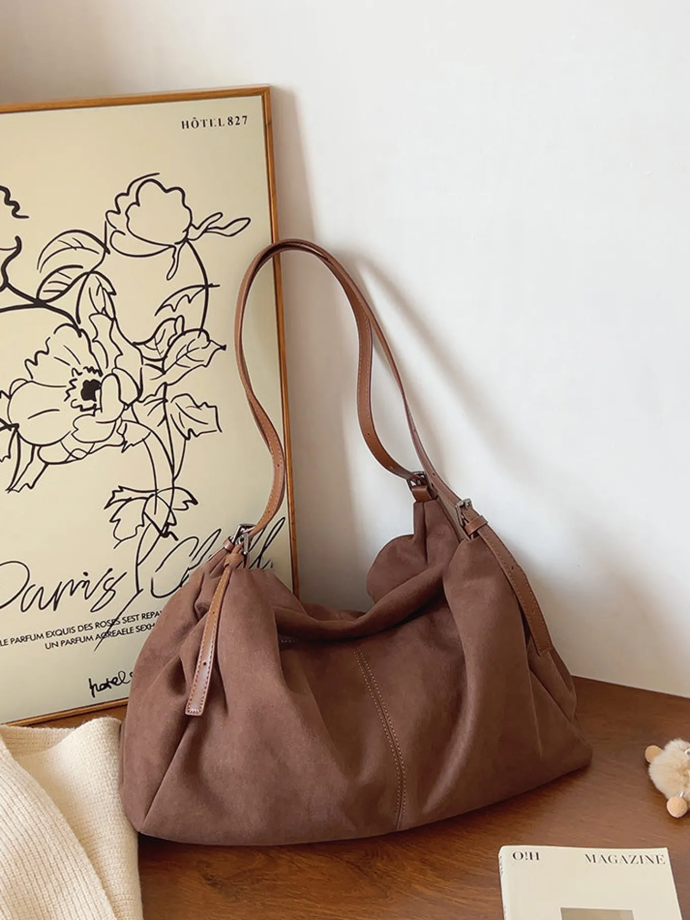Elena Handbags Soft Suede Shoulder Bag