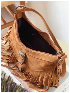 Elena Handbags Soft Suede Shoulder Bag with Tassel