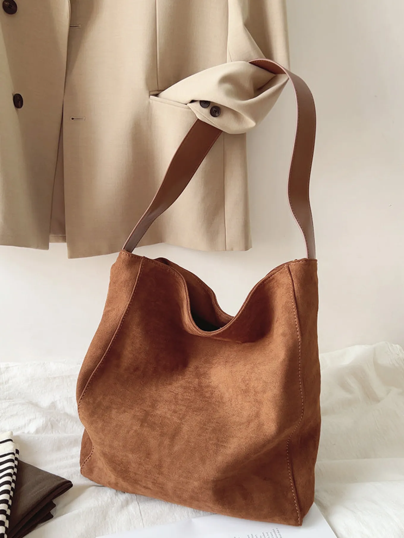 Elena Handbags Soft Suede Shoulder Bag