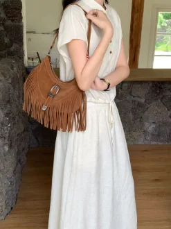 Elena Handbags Soft Suede Shoulder Bag with Tassel