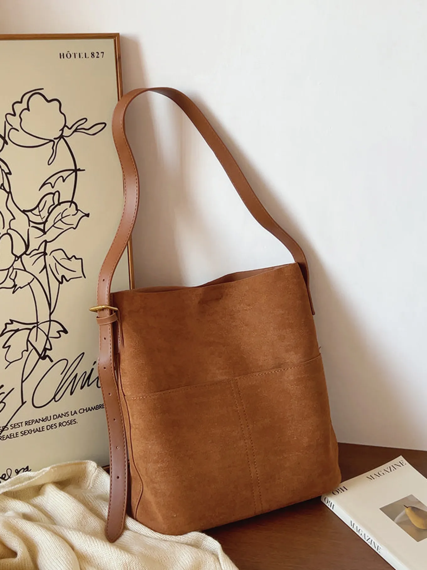 Elena Handbags Soft Suede Shoulder Bag