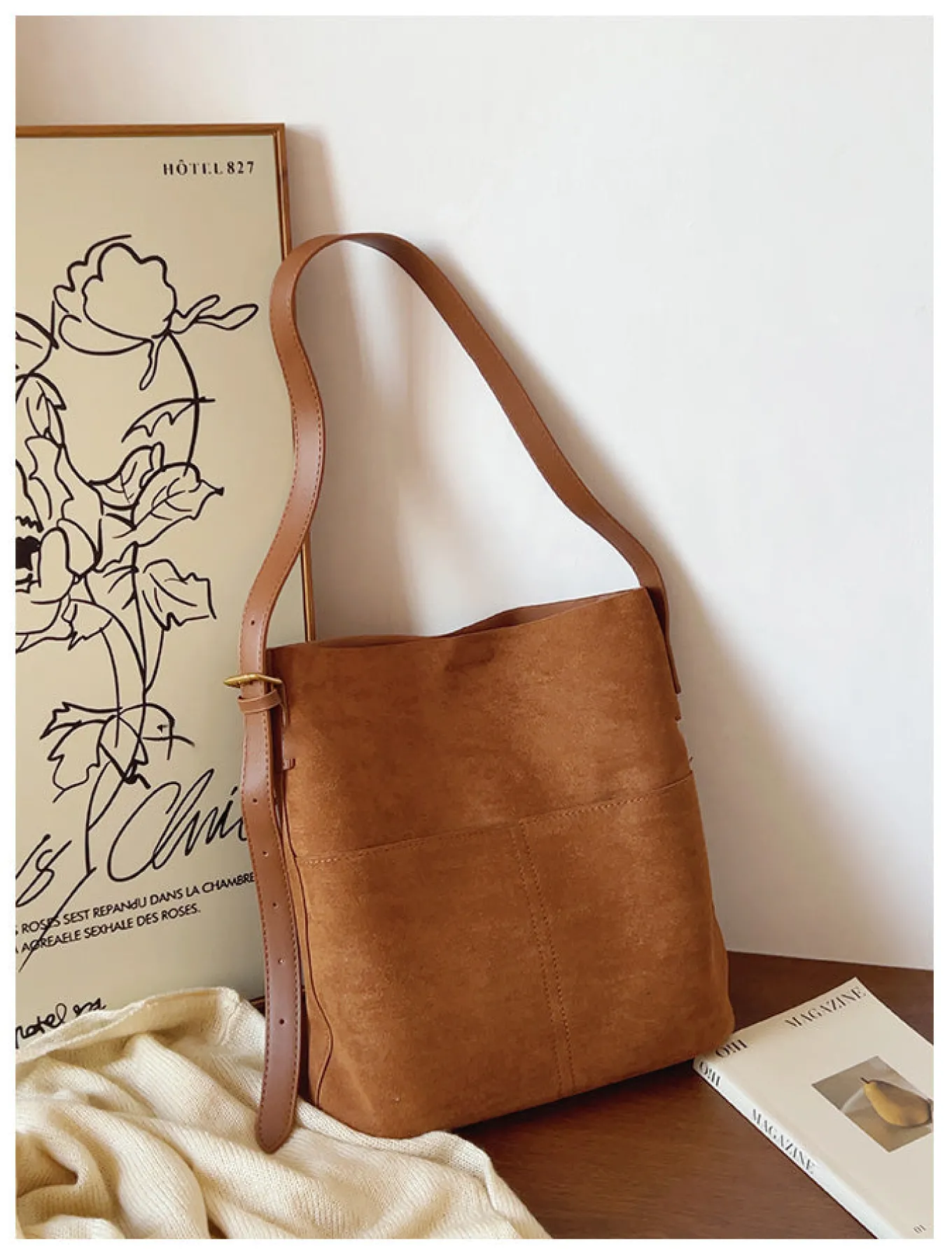 Elena Handbags Soft Suede Shoulder Bag