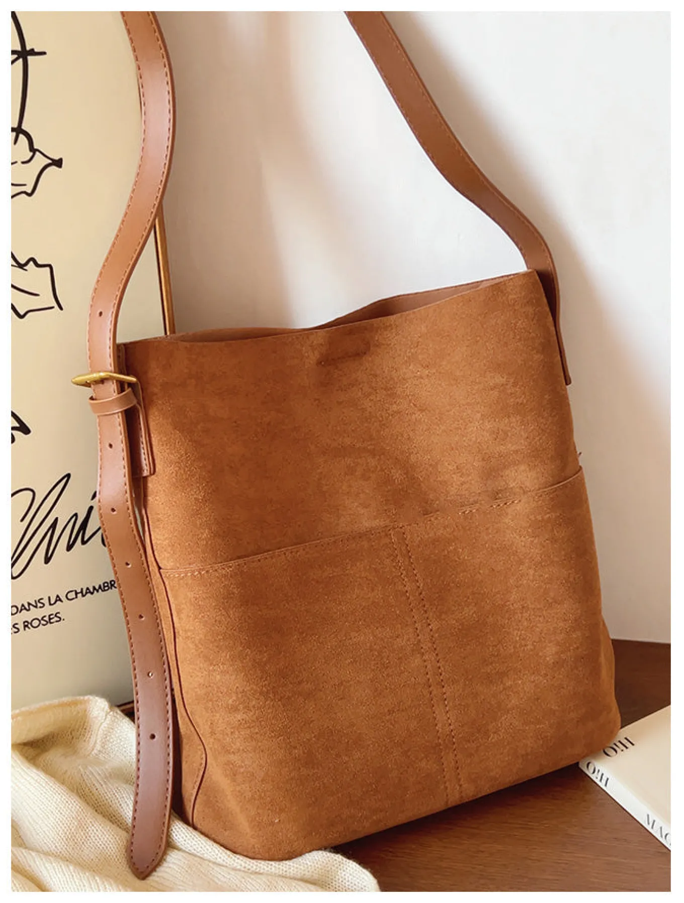 Elena Handbags Soft Suede Shoulder Bag
