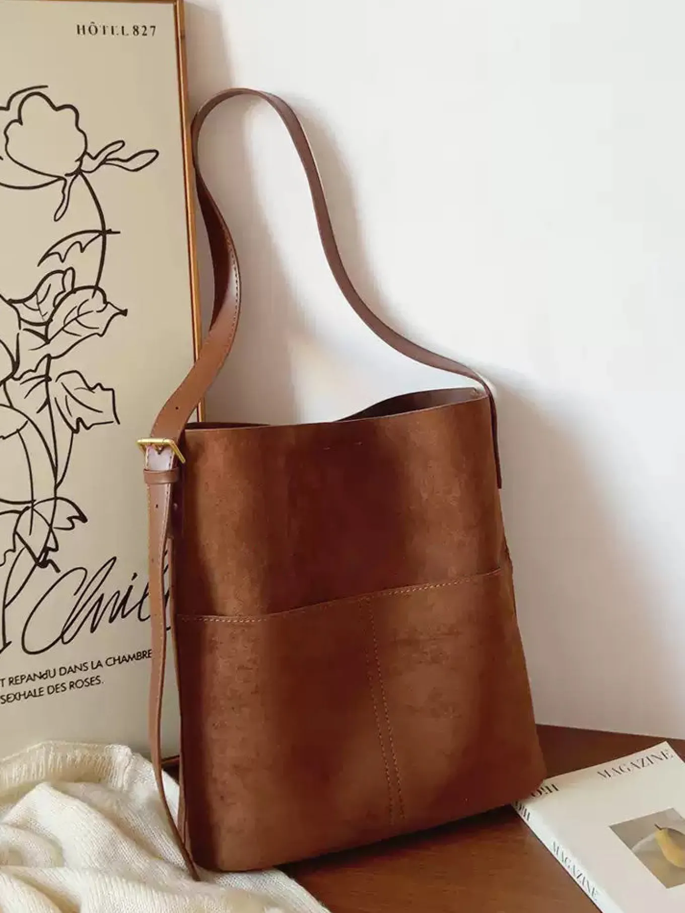 Elena Handbags Soft Suede Shoulder Bag
