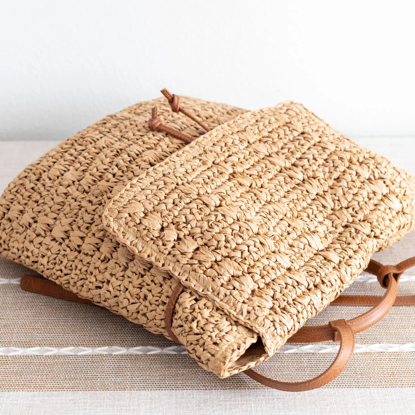 Elena Handbags Straw Backpack with Pu Leather Strap
