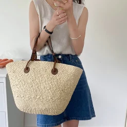 Elena Handbags Straw Basket Summer Beach Tote