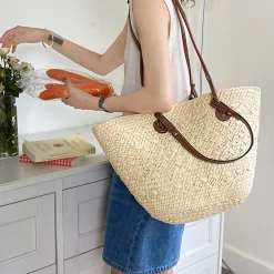 Elena Handbags Straw Basket Summer Beach Tote