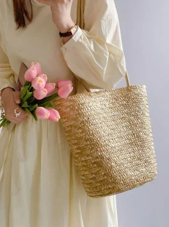 Elena Handbags Straw Basket Summer Tote