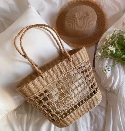 Elena Handbags Straw Beach Tote Basket