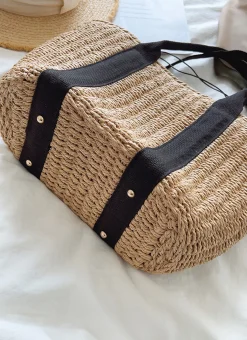 Elena Handbags Straw Beach Basket Summer Handbag
