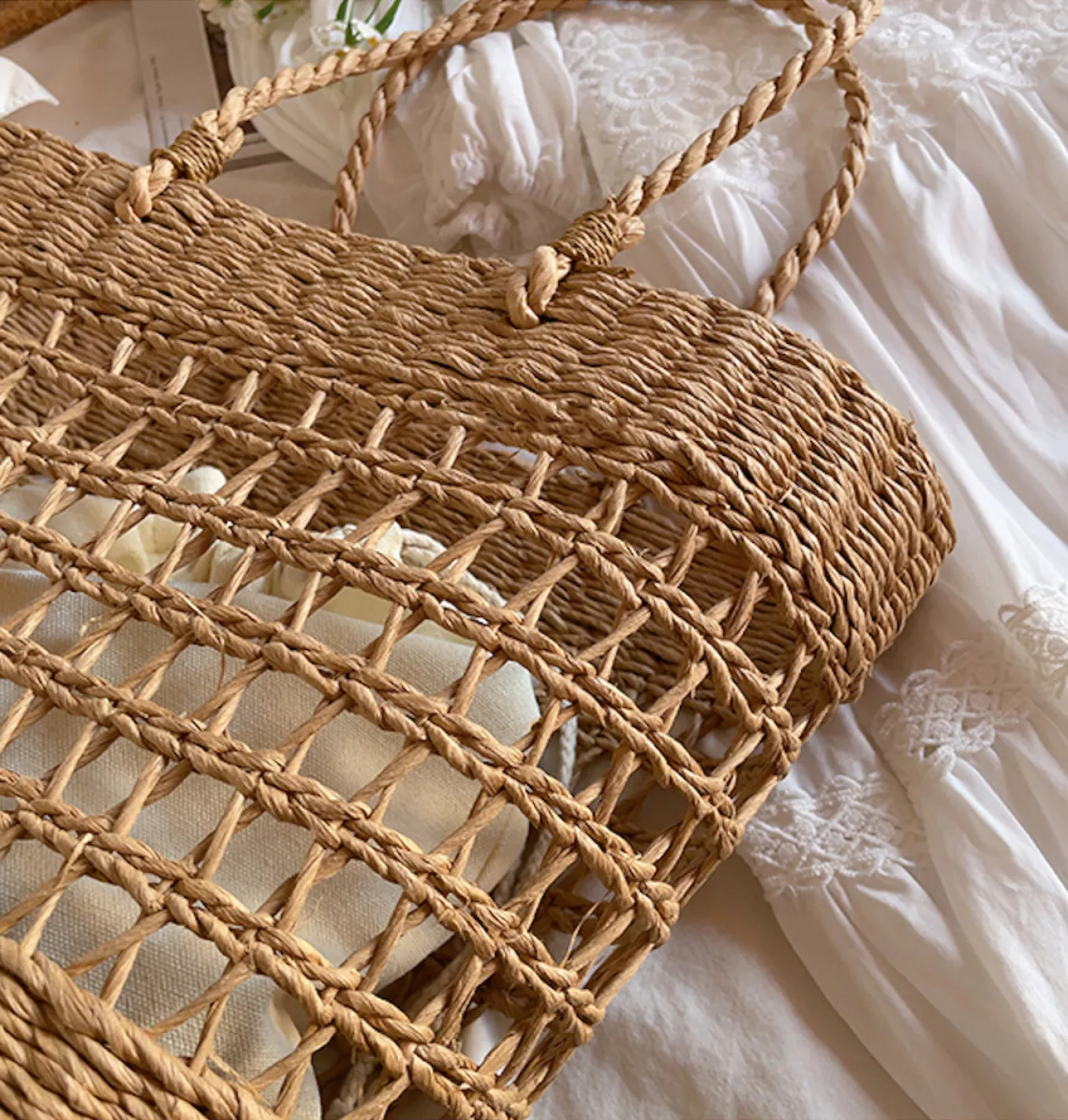 Elena Handbags Straw Beach Tote Basket