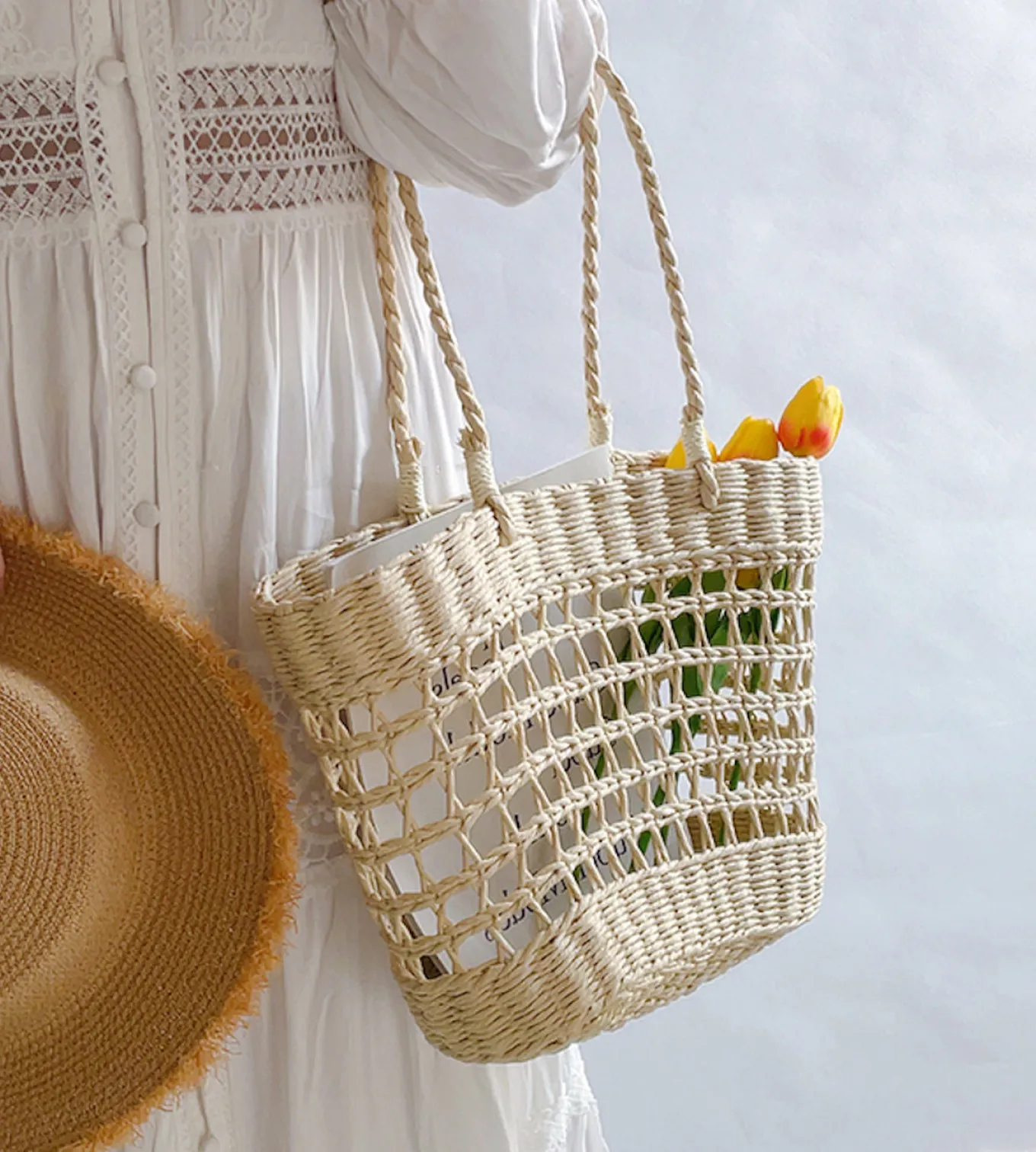 Elena Handbags Straw Beach Tote Basket