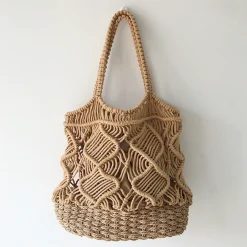 Elena Handbags Straw Bottom Cotton Handbag