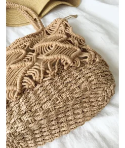 Elena Handbags Straw Bottom Cotton Handbag